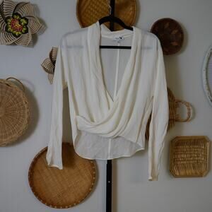 Babaton‎ Wrap Front Long Sleeve Top White Womens Size XXS